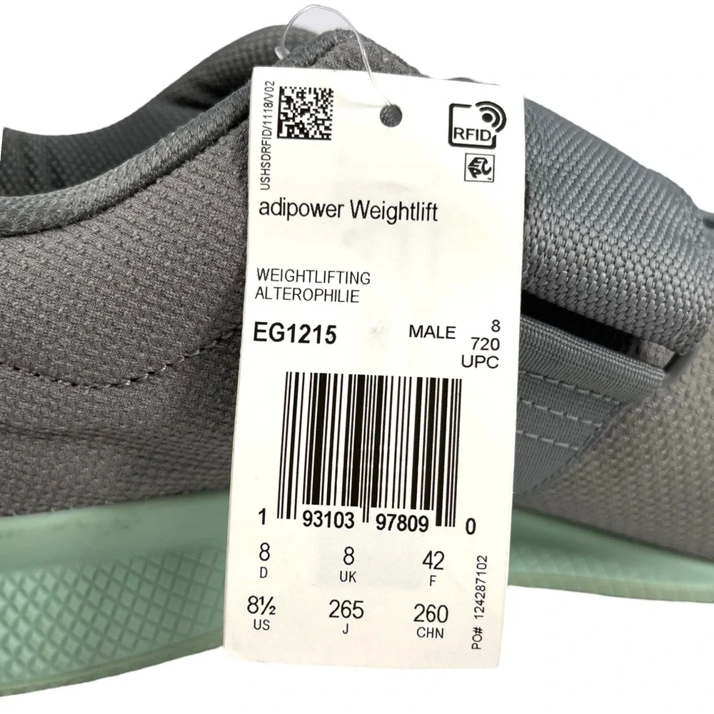 Adidas Adipower Men 8.5 Gray Mint Weightlifting Training Shoes‎